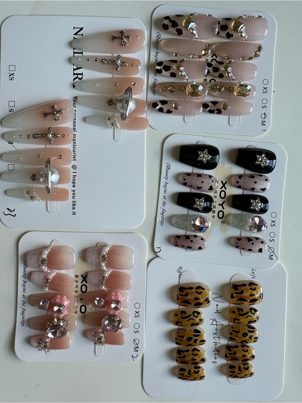 Assorted Press On Nails Size M (5 Sets) Cute Mix Designs Y2K Nail Bundle